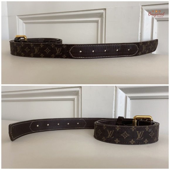 Authentic Louis Vuitton Brown Monogram Mini Lin Canvas Leather Buckle Belt 90/36 - Picture 11 of 13